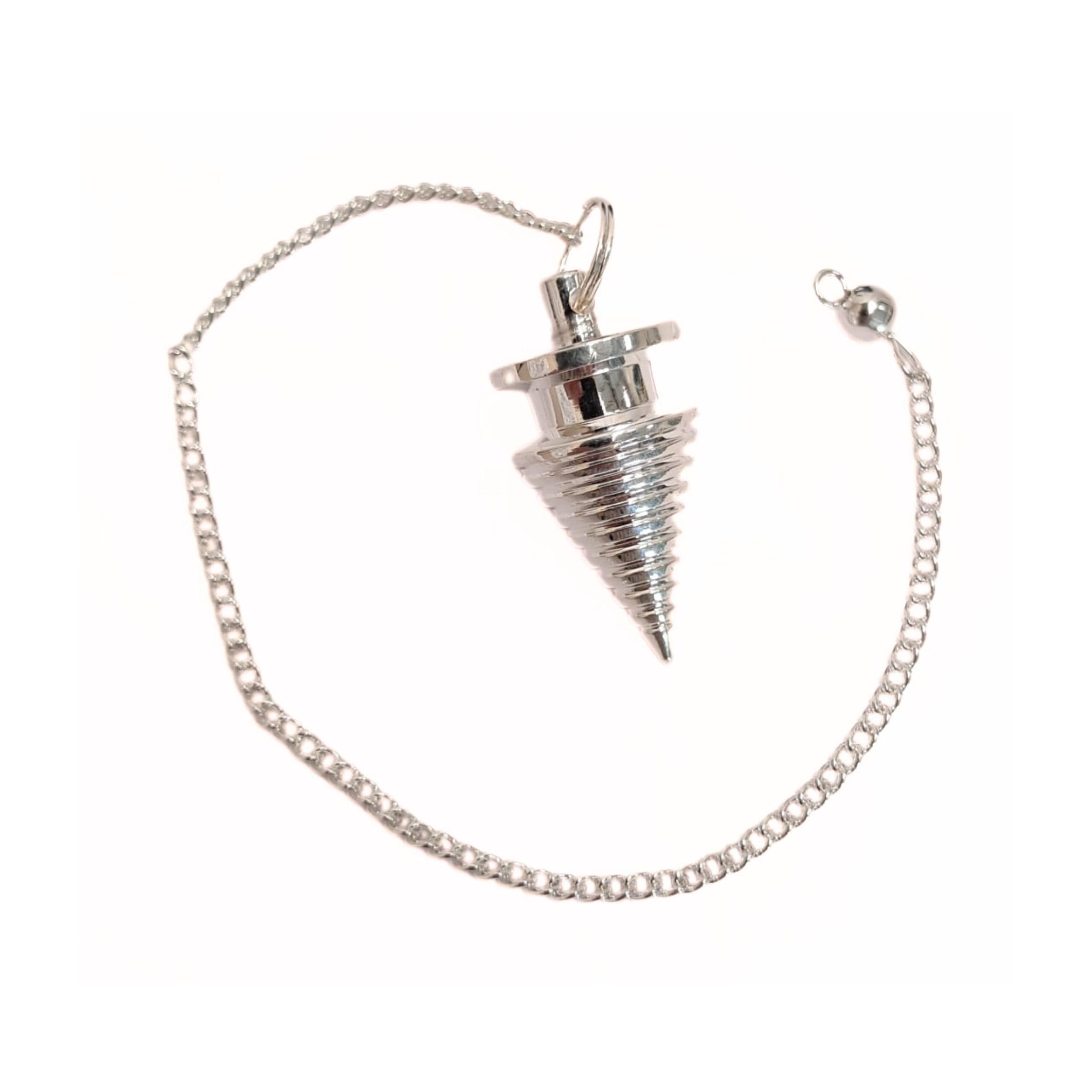 Jet Brilliant Twisted Silver Pendulum Vortex Spiral Pendulum Booklet Jet International Crystal Therapy