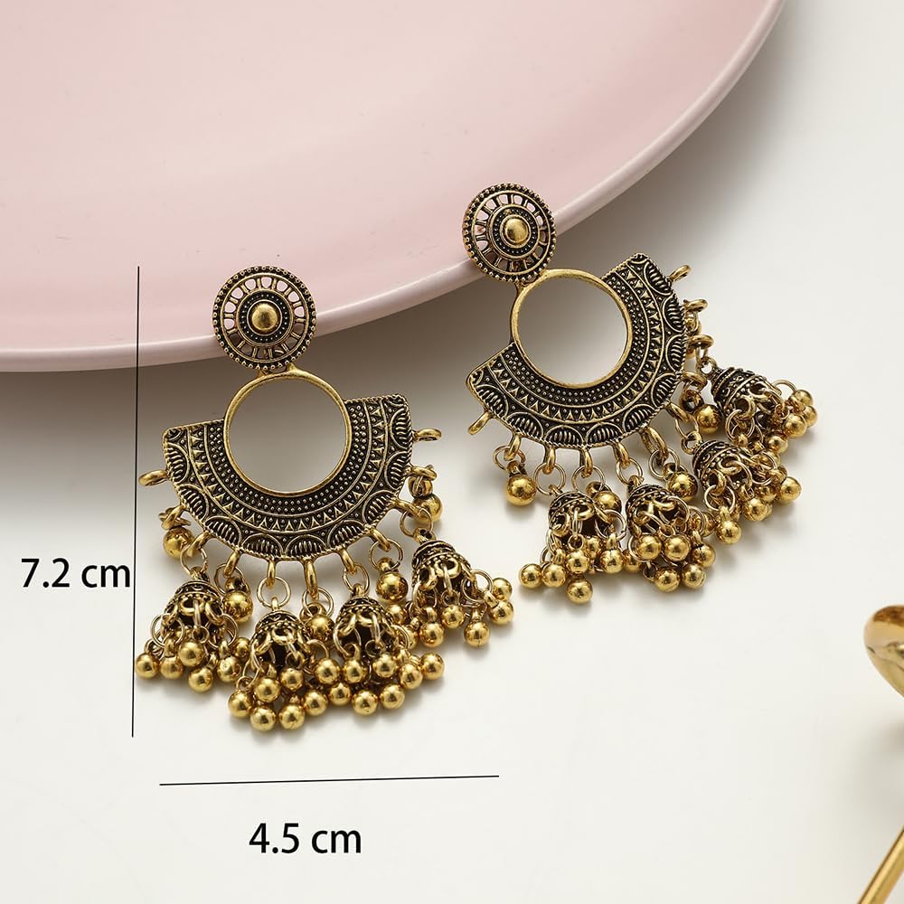 Retro Traditional Jhumka Jhumki Drop Earrings for Women Tassel Bell Beaded Ball Wedding Party Oxidized Dangle Earring Bollywood Bohemian Dangling Earring Ethnic Gypsy Indian Jewelry Gift - Image 6