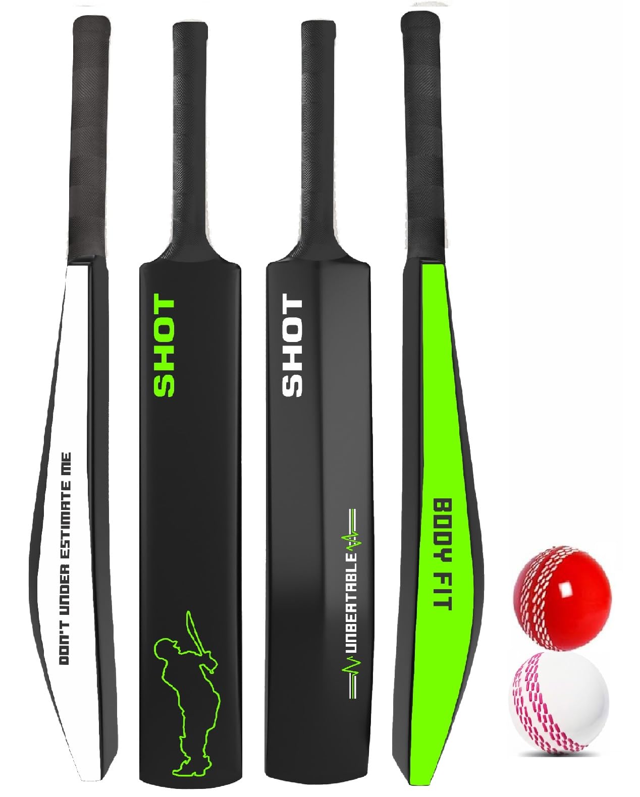 Bodyfit Plastic Cricket Bat for Men, Women & Children | Lightweight| Full Size| | Hard Plastic Bat| 1 Piece, 2 Pcs Rubber Soft/Wind Balls Shot-Green.-picture-33