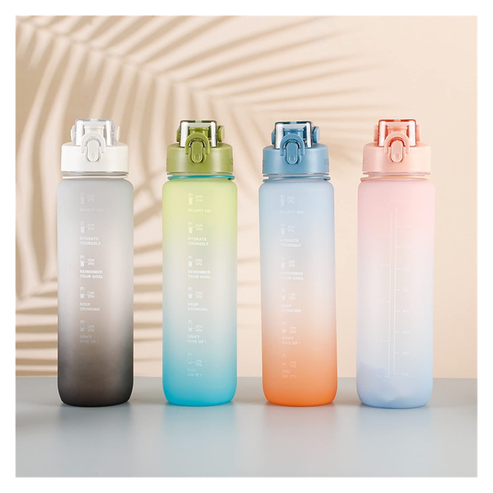 Botella de Agua Motivacional de 1.0L de Gran Capacidad con Marcador de Tiempo Botella de Bebida plástica a Prueba de Fugas a Prueba de Fugas for Deportes al Aire Libre Fitness
