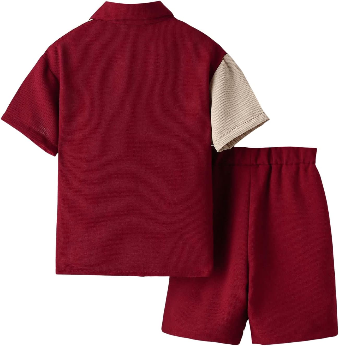 Verdusa Boy's 2 Piece Set Colorblock Button Front Collar Short Sleeve Shirt and High Waist Shorts - Image 2