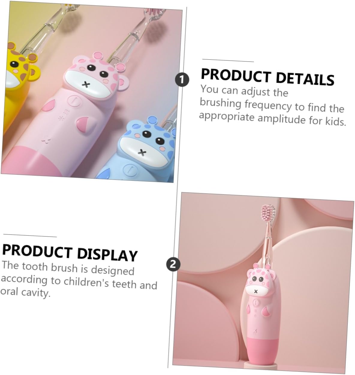 Holibanna Sonic Vibrating Electric Toothbrush for Brushing Frequency Soft Bristles Protect Tender Gums Toothbrush Kit with Replacement Heads Pink Deer Design