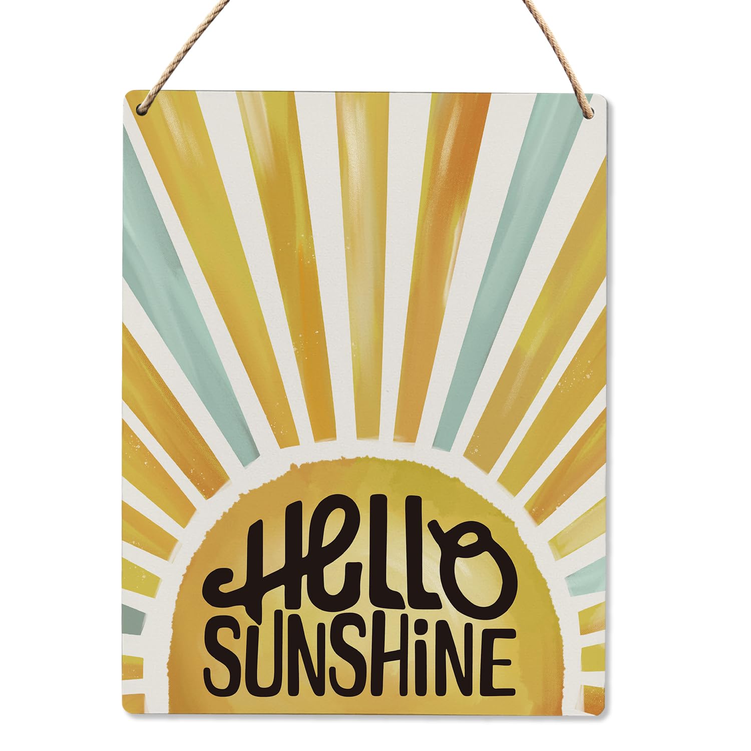 UYIKGBoho Sun Wall Decor, Summer Sun Wall Art Decor, Boho Watercolour Hello Sunshine Wood Sign, Sunroom Living Room Classroom Bedroom Kids Room Wooden Slogan Hanging Sign 8x10 Inch