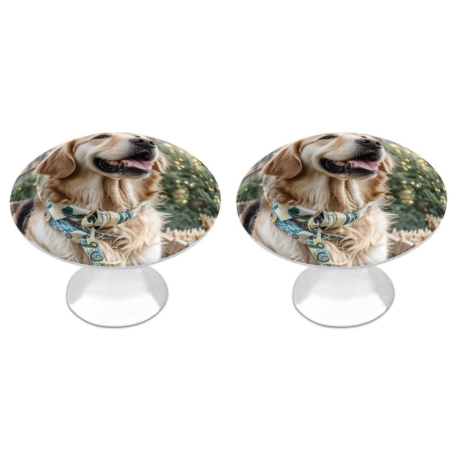 FekiLoot Round Cabinet Knob 2 Pack Kitchen Drawer Knobs Stainless Steel Round Drawer Pulls Modern Cabinet Hardware Golden Retriever Dog Drawer Hardware for Dresser Closet Door Knobs