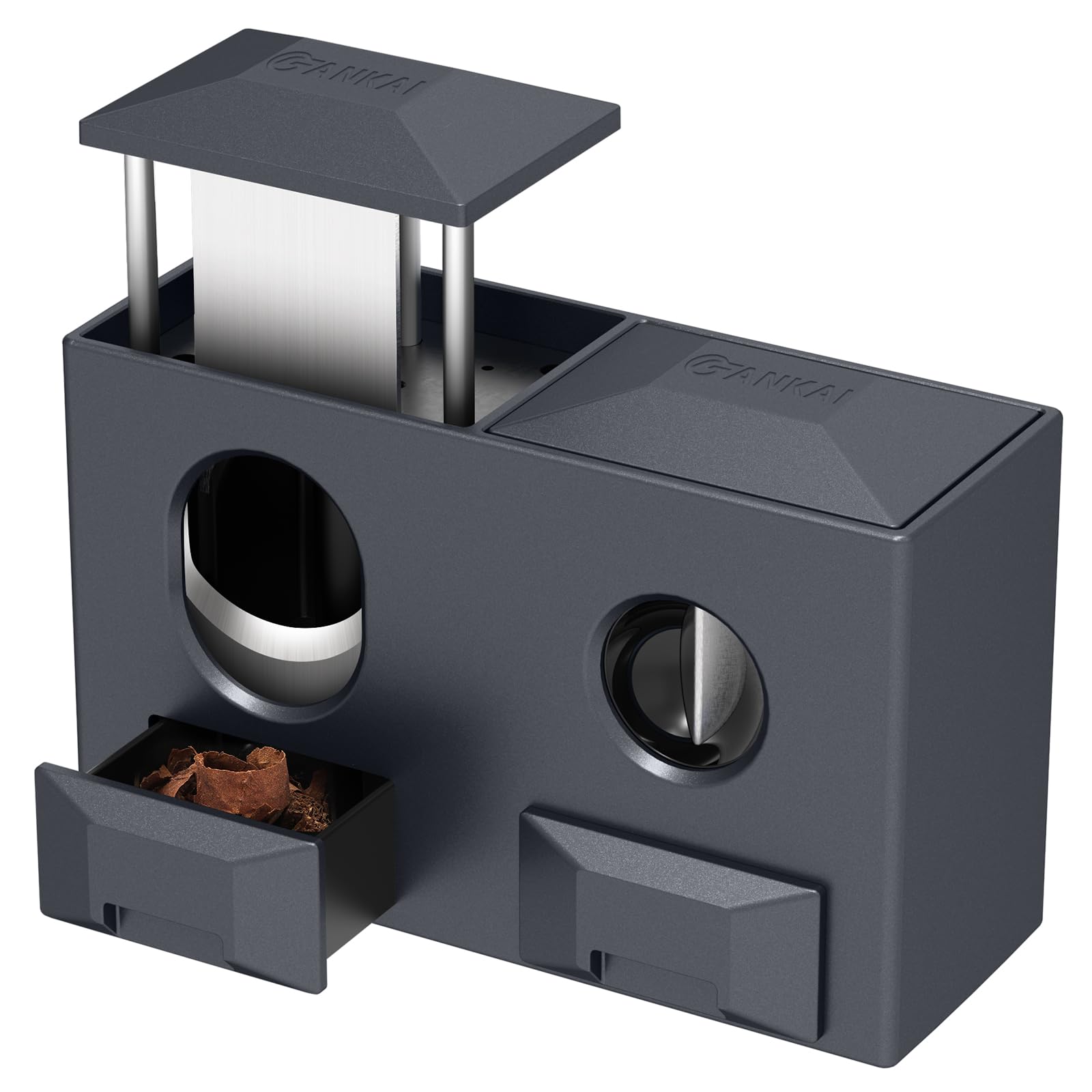 FANKAI 2-in-1 Desk Cigar Cutter, Ergonomic Dual V-Cutter and Straight Cutter, Table Cigar Cutters with 2 Drawers, Stainless Steel Blade, Ring Guage up to 57 and 67, Safety Lock, Gift for Cigar Smokers