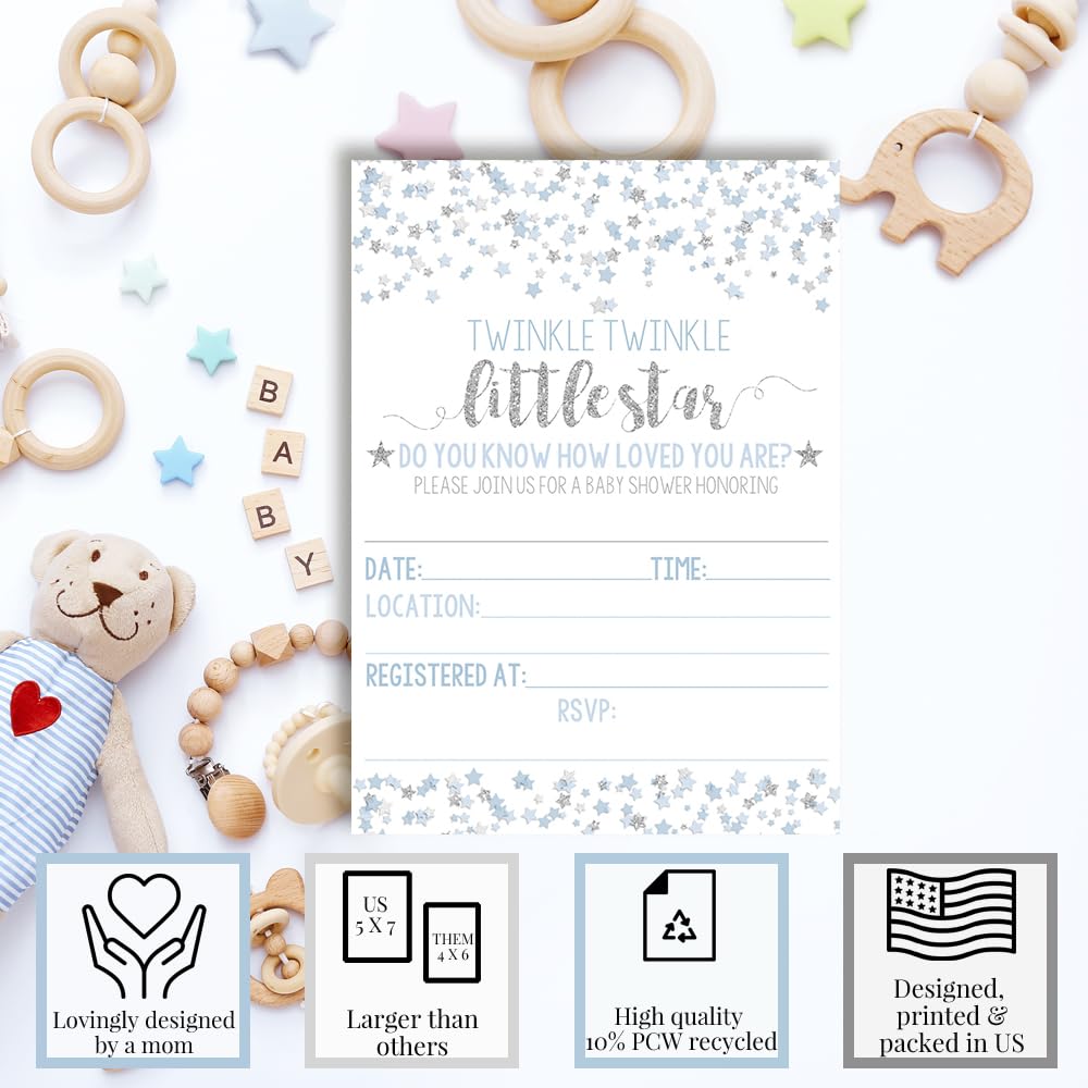 AmandaCreation Babyparty Einladungskarten – Dschungeltiere Motiv, 12,7x17,8 Cm, 20 Stück Inkl. Umschläge