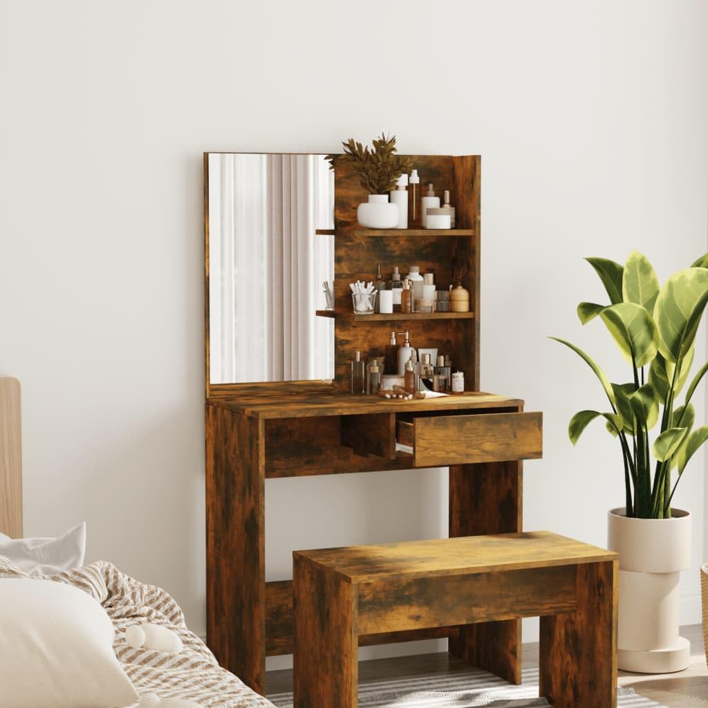 化粧台、家具 ホームツール 鏡付きドレッシングテーブル, スモークオーク, 74.5 x 40 x 141 cm