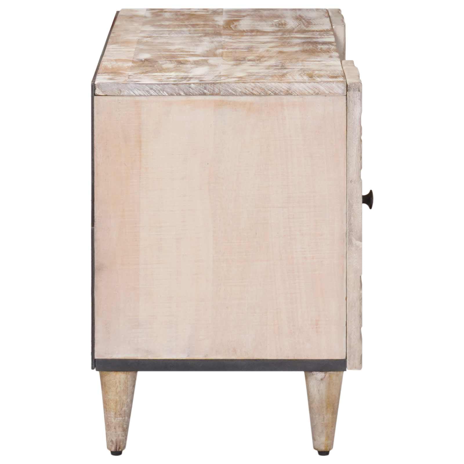 Mobile TV bianco in legno massiccio di mango, 105 x 33,5 x 46 cm, con spazio e gestione dei cavi, cassettiera bassa per soggiorno, ufficio, home theater, CD, DVD e scaffale
