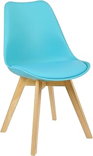 WOLTU® BH29bl-1 Sedie per Sala da Pranzo Sedia Cucina Sgabello con Schienale Seduta Ecopelle e Plastica Gambe in Legno di Faggio Moderno 1 Pezzo Blu