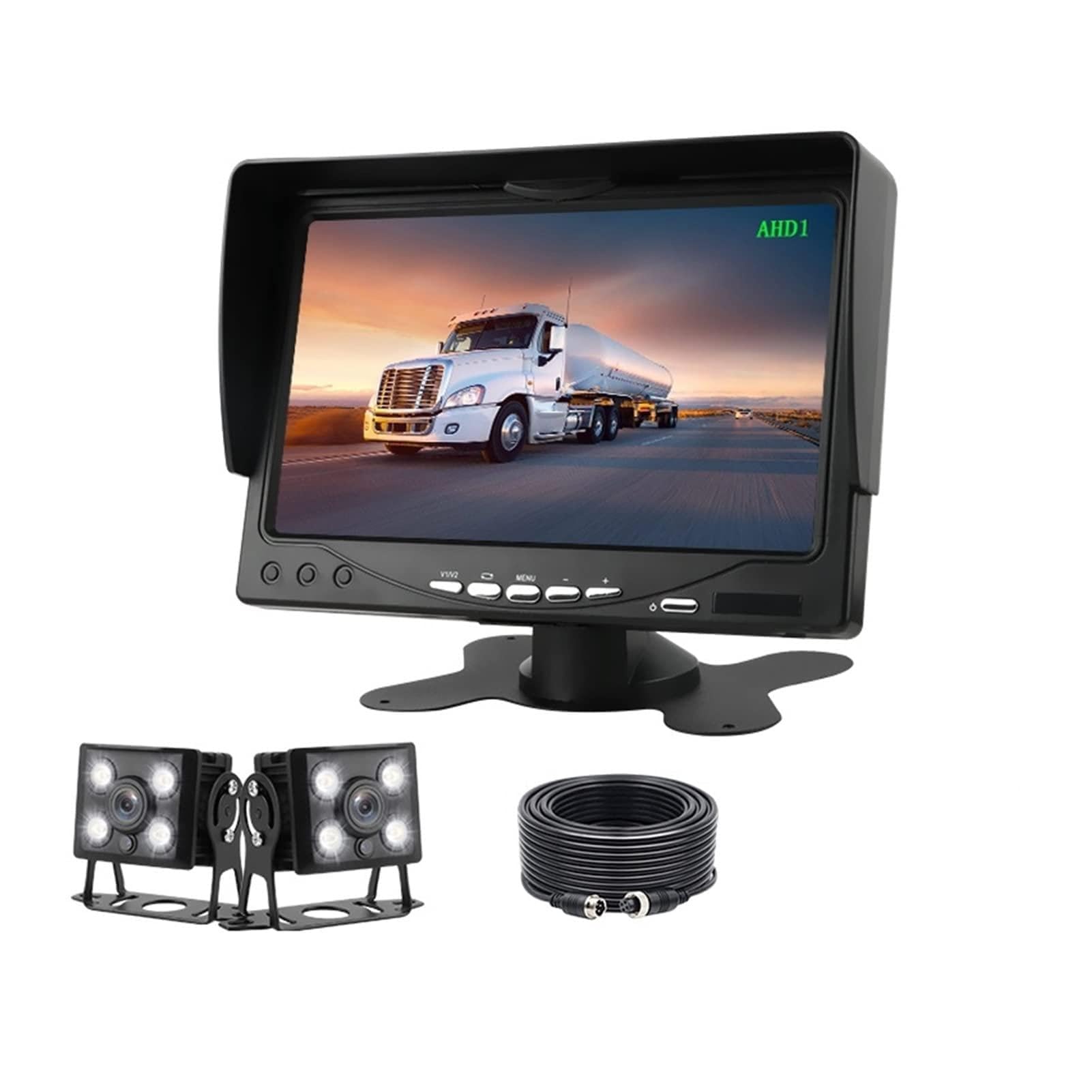 GPS pour Voiture, Moniteur de Voitures Vue arrière Caméra Vision Night Affichage Système stationnement inversé imperméable for Bus RV(with 2 Cam 15M 15M)