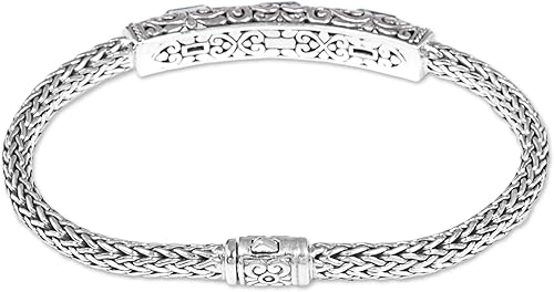 Miniatura 2 de NOVICA Pulsera trenzada artesanal de topacio azul con acento dorado y color vermeil de Bali Indonesia 1.8 pulgadas de largo x 0.3 pulgadas de ancho