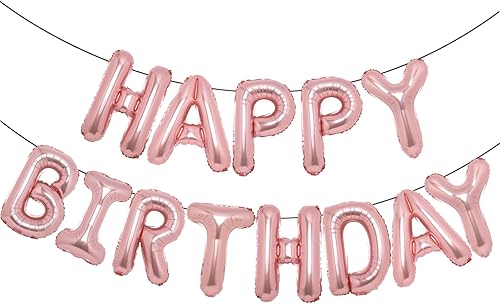 ACCEVO Rose Gold Happy Birthday Balloon Banner,16 inch Aluminum Foil Letters rose gold party decorations Hanging Banner Birthday Decorations for disponible en Yaxa Colombia
