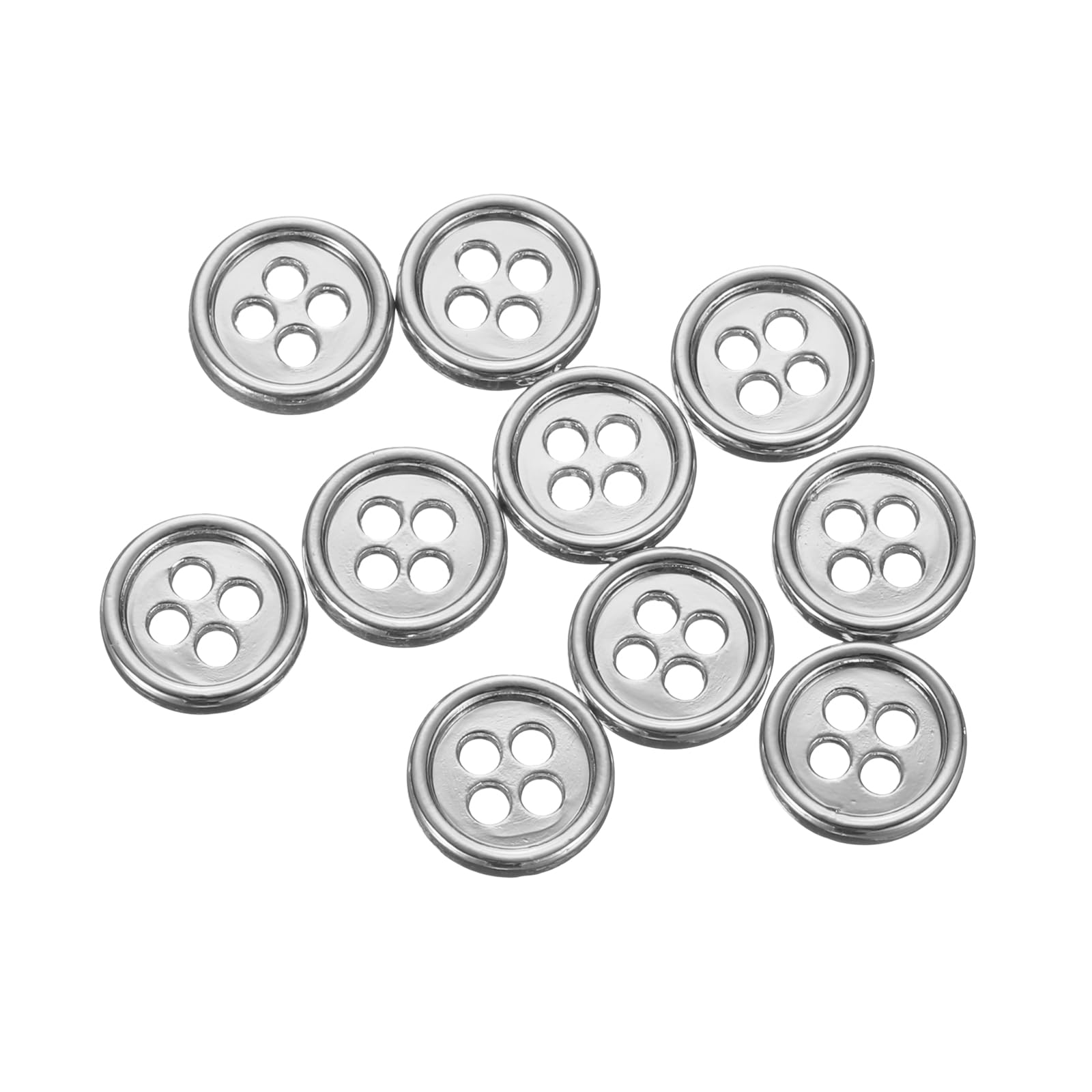 sourcing map 10pcs Metal Sewing Button, 10mm 4-Hole Round Suit Shirts Coats Clothes Sewing Buttons for Decoration Craft, Silver