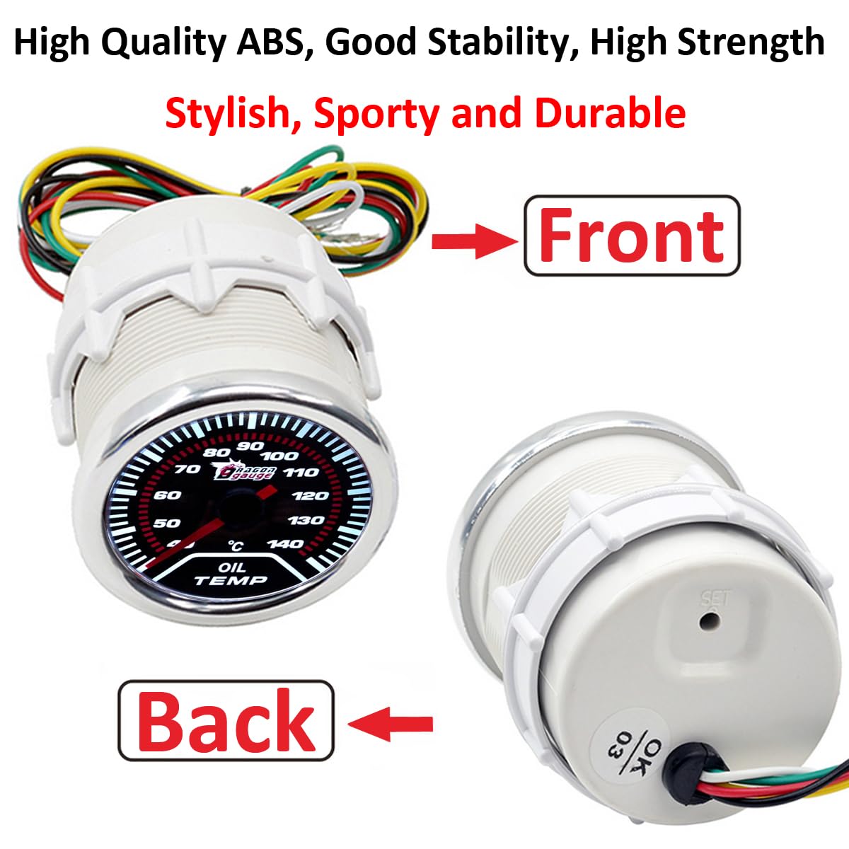 Indicatore della Temperatura dell'olio per Auto 52mm Olio Temperatura Manometro Con Sensore 12V Bianco Luce Puntatore Olio Termometro Calibro Liquido Misuratore