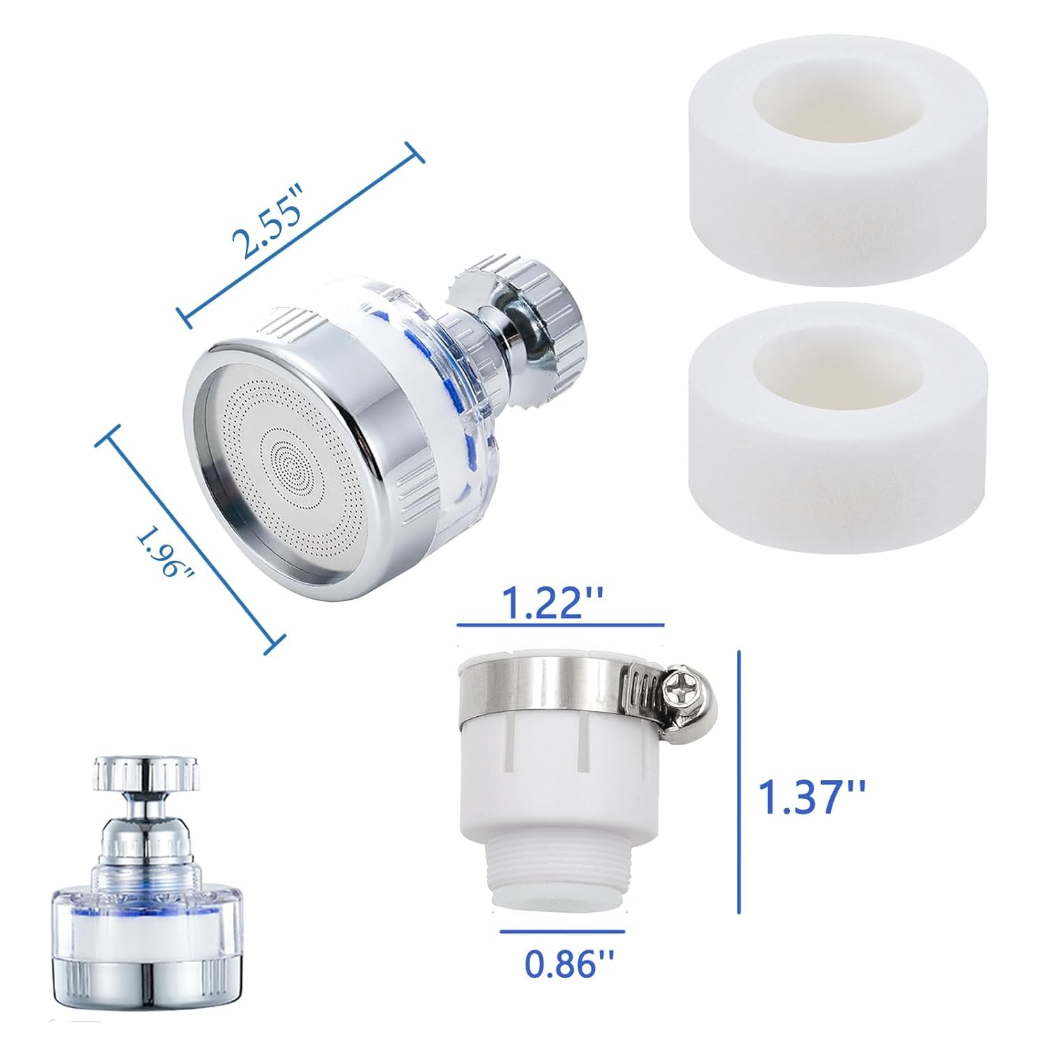 Filtri per rubinetti del lavandino rotanti 360°, filtrazione del rubinetto della cucina purificatore, filtro per rubinetto del bagno, rimuove cloro, fluoruro e metalli pesanti, con adattatore universa