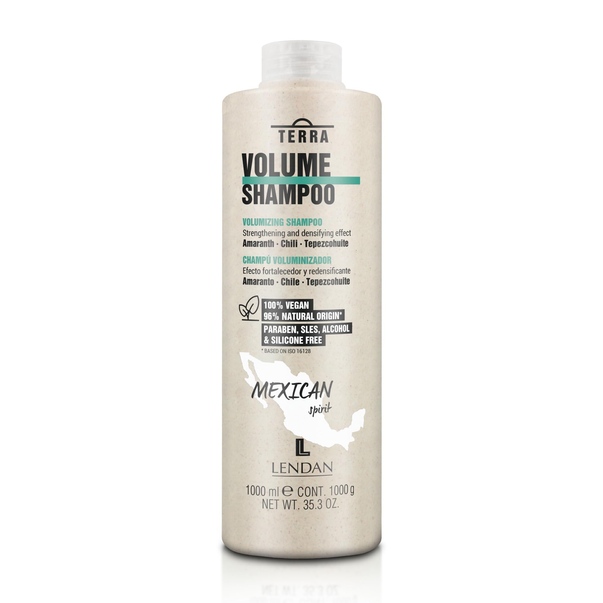 LENDAN - Champú Volumen Cabello Fino - Terra Volume Shampoo - 1000 ml - Maximiza el Volumen del Pelo sin Apelmazar - Melena Suave - Limpieza Profunda y Equilibrante - Fortalece y Redensifica - Vegano