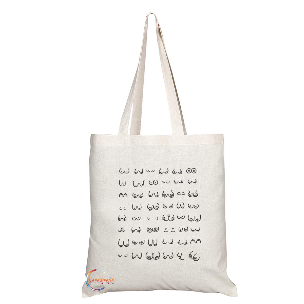 Coralgraph TB697 Funny Boobies illustration Novelty Present Gift Printed Eco-Friendly Stylish Long Handled Tote Shoulder Bag