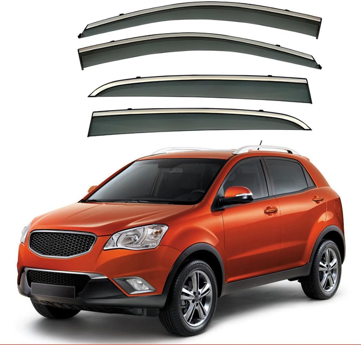 FengXH Window Deflectors for SsangYong Korando C200 2010-2019 - 4pc Smoke Tint, Waterproof, Noise Reducing.