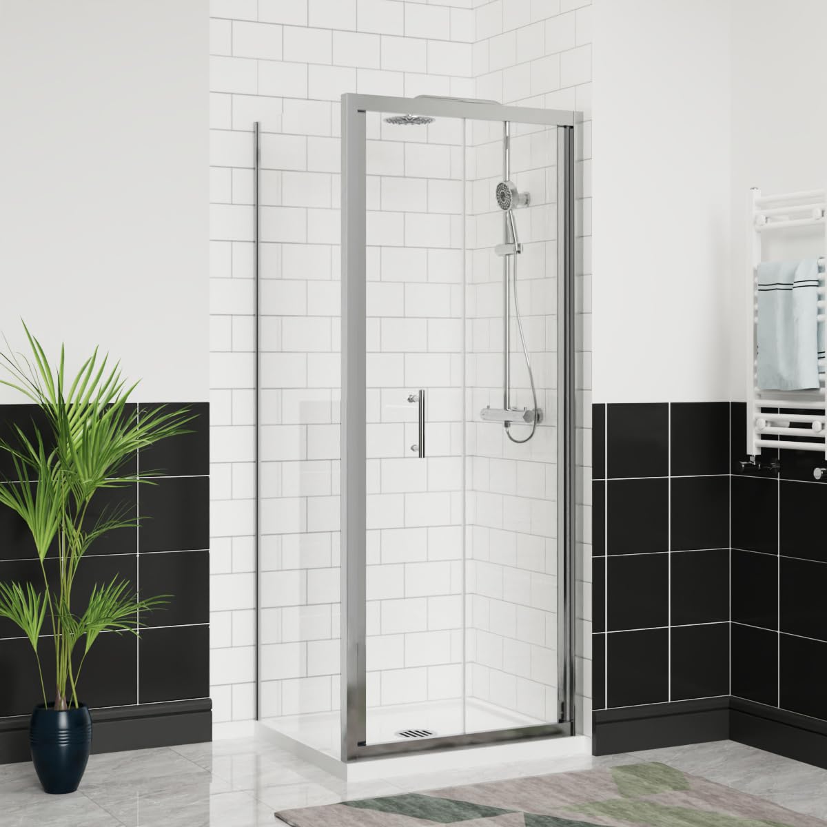 Aquariss Chrome 700X700mm Bifold Shower Enclosure Cubicles 6Mm Self Clean Shower Door Folding Shower Screen With Side Panel