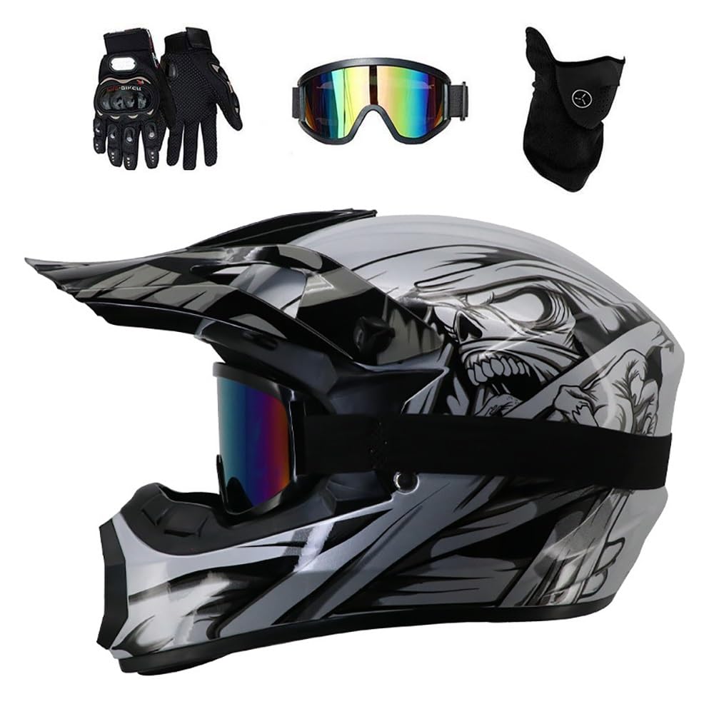 Full Face Motocross Helmet, with Goggles Gloves Mask, Youth Kids Off Road Sport ATV Scooter Motorbike Crash Helmet, Downhill Enduro MTB BMX Racing Quad Dirt Bike Helmets(Z9,S/52-55CM)