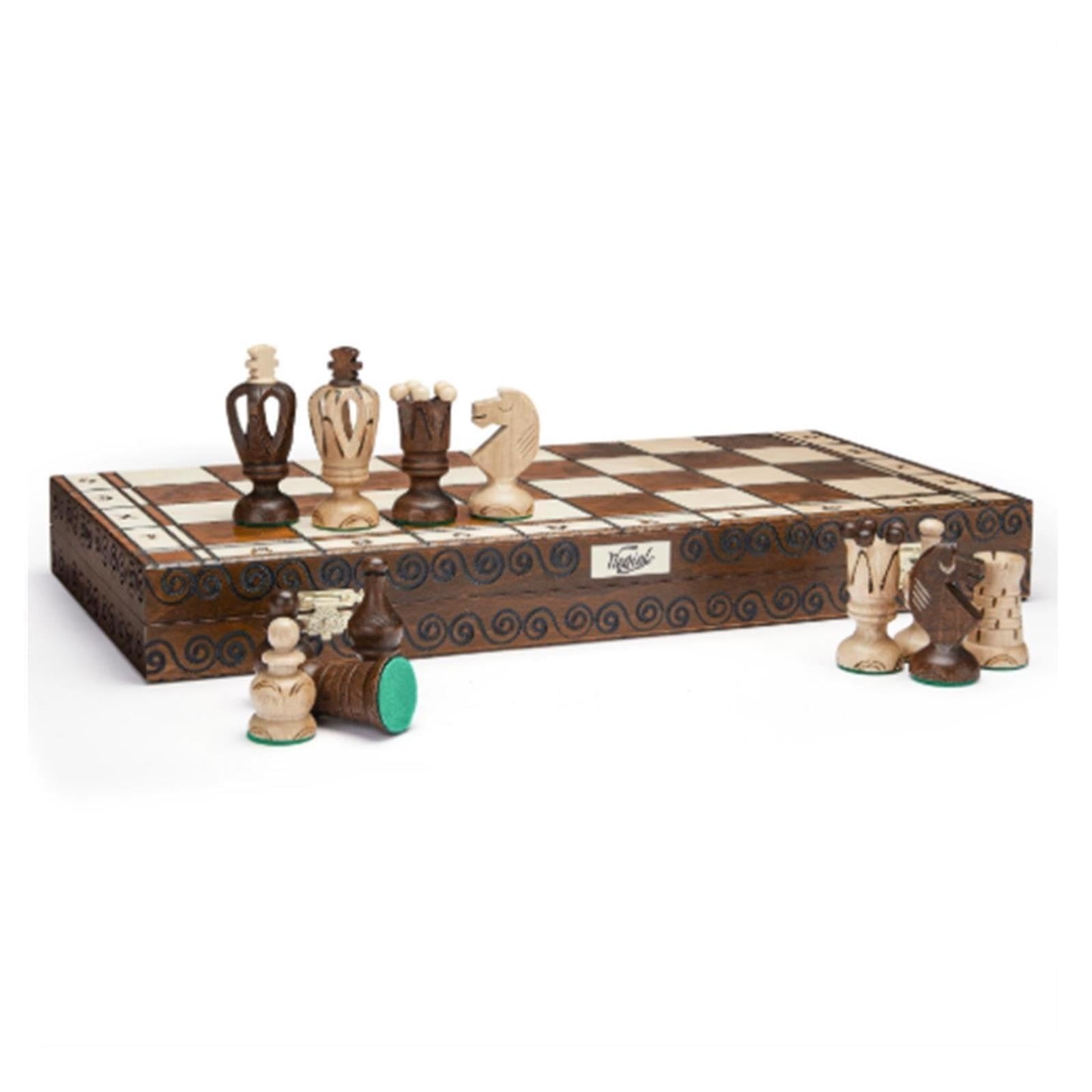 Set di scacchi in legno intagliato europeo in stile vintage | Scacchiera pieghevole, pezzi degli scacchi artistici in legno da collezione e regalo