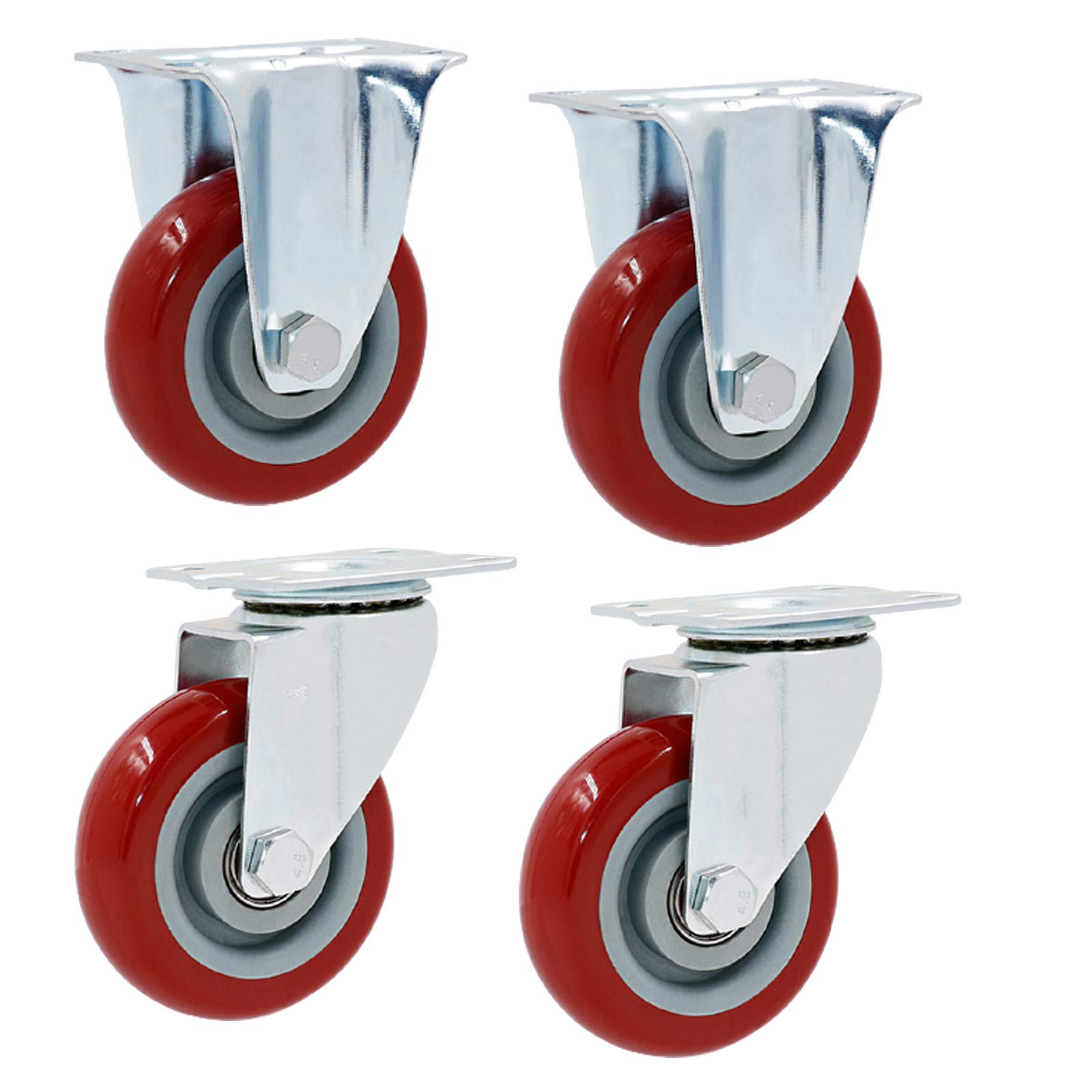 GYRAZXS 4 x Heavy-Duty Swivel Cs Dual-Bearing Furniture Wheels with Polyurethane Replacement Plates for Trolley Carts (100mm Standard & Universal)