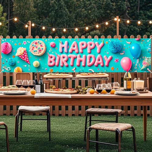 Image of Nuxovilar Happy Birthday Yard Banner 79x18 Inches Polyester
