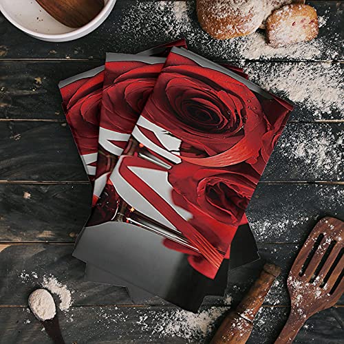Valentines Kitchen Towels Set Red Wine Roses Valentine's Day Dish Towel Elegent Floral Black Romantic Dishcloths 2 Pack,18X28 Inches Absorbent Soft Cotton Dish Cloths Bar Towels & Tea Towels #TOP1