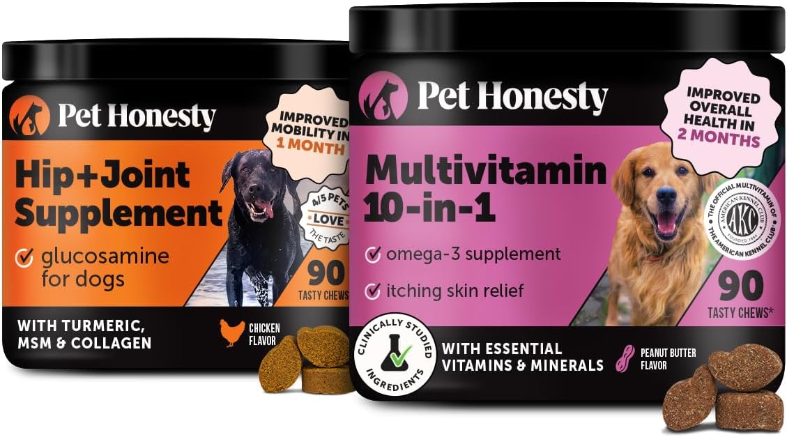 Hip & Joint Health Chews (Chicken, 90 ct) and Multivitamin Dog Supplement (Peanut Butter, 90 ct)