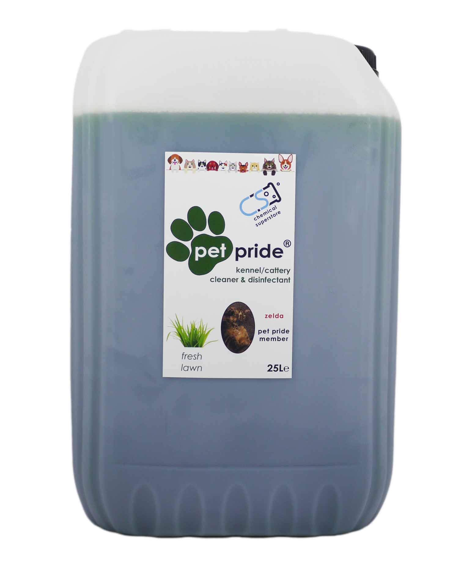 Chemical Superstore Disinfectant, Kennel, Cattery Cleaner, Deodoriser - 25L Pet Pride - Fresh Lawn