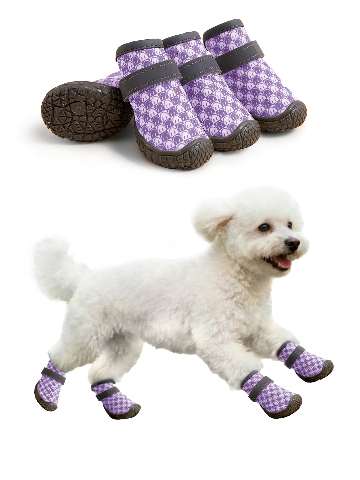 Dog Shoes Breathable Non-Slip Outdoor Booties for Small Medium Dogs, Pet Boots Paw Protector for Hot Pavement Hardwood Floors (Purple, Medium)