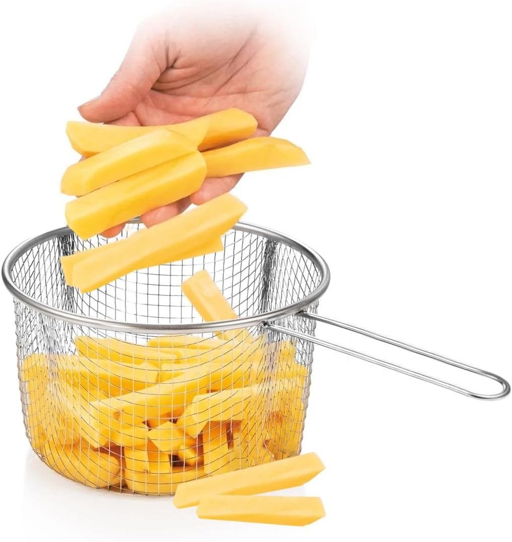 MGE - Pentolino Friggitrice con Cestello in Acciaio Inox - Padella Friggitrice con Cestello - Pentola per Friggere - Ø 16 cm