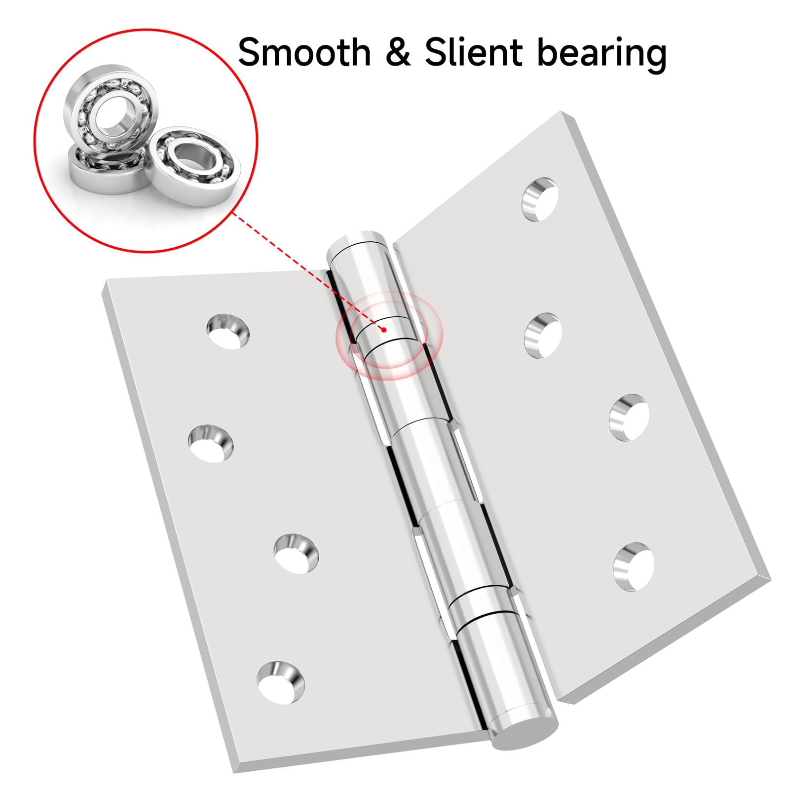 Paquete de 3 bisagras de puerta comerciales resistentes con rodamiento de bolas silencioso, bisagras de puerta exterior de 4 x 4 pulgadas, esquinas cuadradas de acero inoxidable de 2.5 mm de grosor