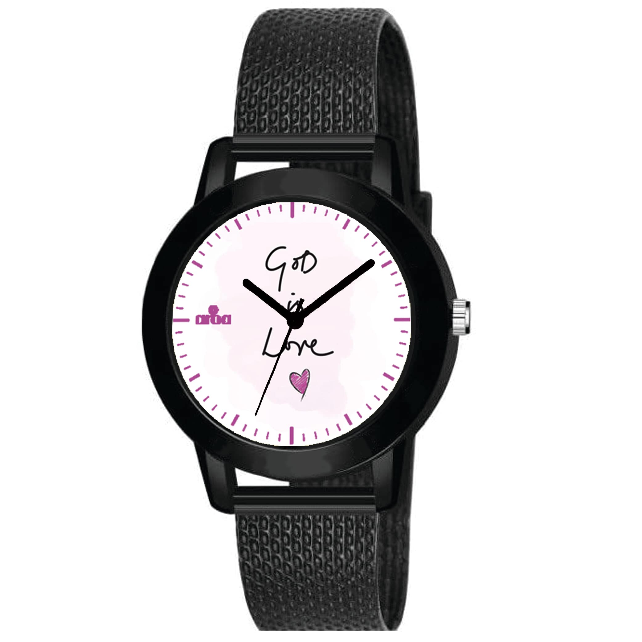 AROA Watch for Womens with Pink Heart I Love Jesus Model :597 in Black Metal Type Rubber Analog Watch Pink Dial for Women Stylish Watch for Girls (B0C69HWP9D) Amazon Price History, Amazon Price Tracker