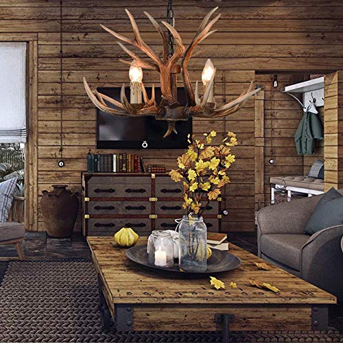 LHXINDMY Americana Arañas De Cuernos,comedor lámparas de cuerno de venado,4 Luces (bombillas...