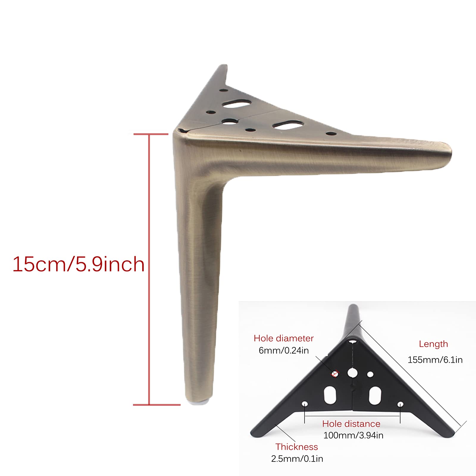 Gambe Per Divani 4 Pz Gambe per Mobili in Metallo Piedini da Tavolo,Triangolo,Sostituzione Poltrona Letto Armadio Piedini in Acciaio Laminato a Freddo,Non Arrugginisce (15cm/5.9inch,Bronze)