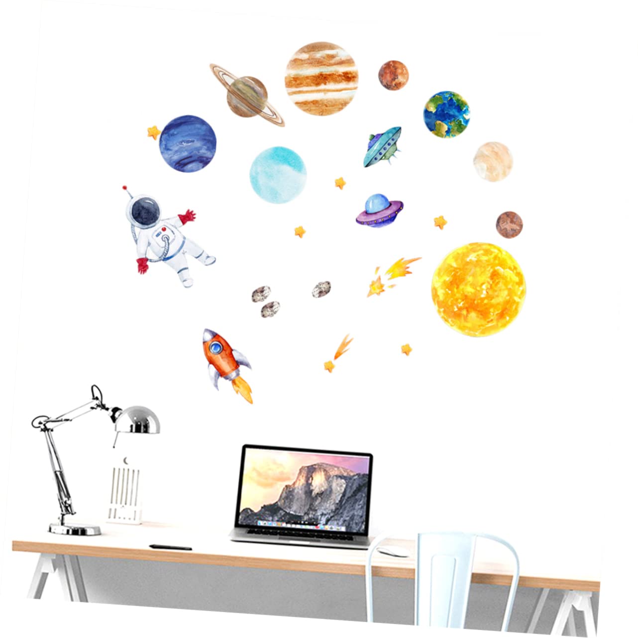 Hemobllo 2pezzi Adesivi Murali Spaziali Per Ragazzo Ragazza Decorazione Cameretta Autoadesivi Rimovibili e Impermeabili Design Pianeti e Astronauti Adatti Per Stanze Da Gioco e Nursery