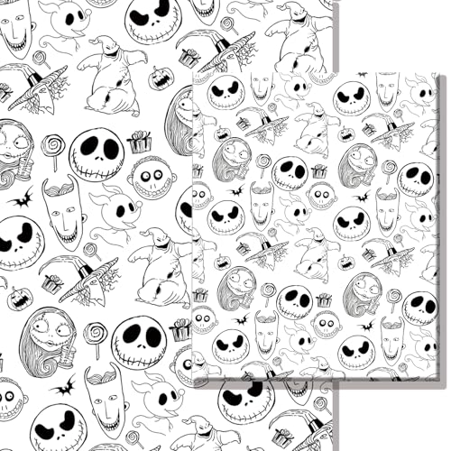 Christmas Wrapping Paper 5 Sheets, The Nightmare Before Christmas Wrapping Papers, Halloween Wrapping Paper for Kids Family Boys Girls (Black)