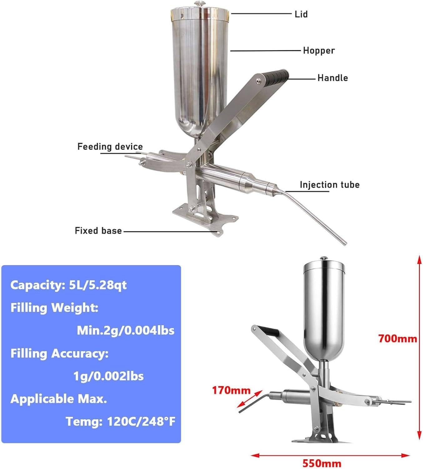 Máquina de llenado manual de crema con boquillas antigoteo para donas y churros, ideal para panaderías domésticas y comerciales