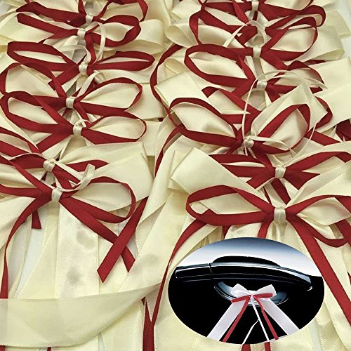 Yulakes 30pcs boucles d'antenne de voiture blanc et bordeaux fait en satin décoration pour mariage, décoration mariage, boucles d'antenne de voiture blanc et...