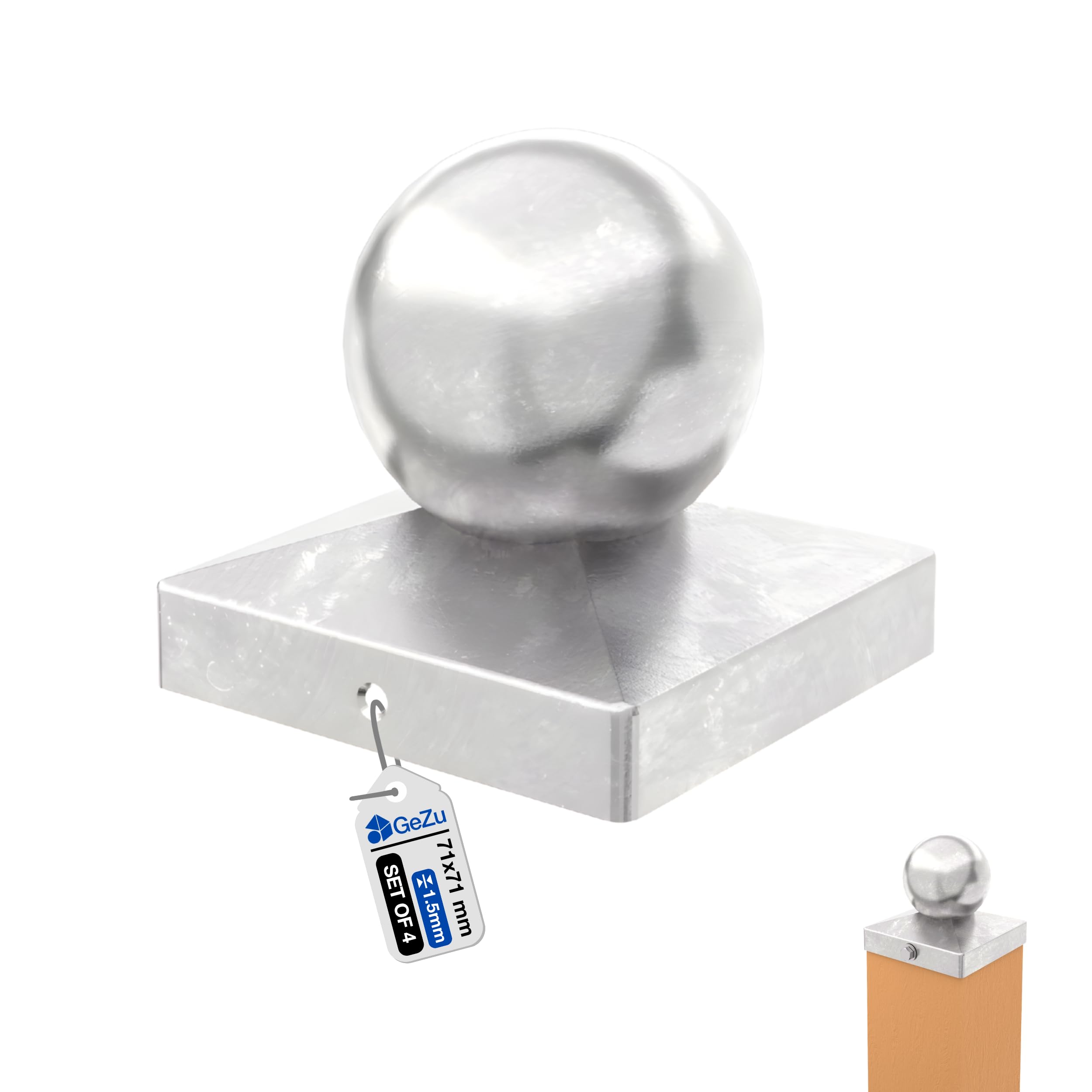 Gezu Impex Hot Dip Galvanised Post Cap 71 X 71 Mm Set Of 4 Ball Square Fence Post Top Caps Metal