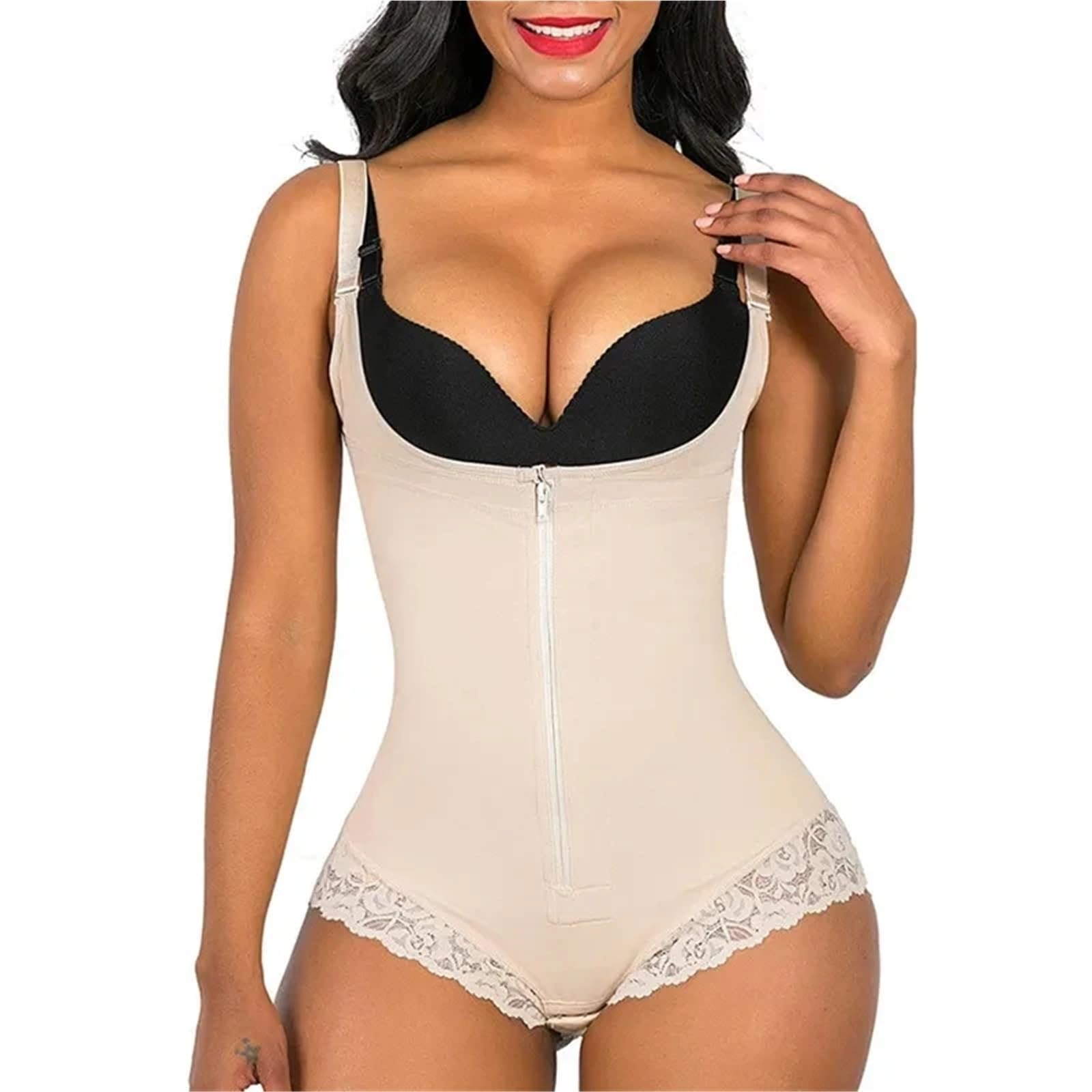 Fajas Reductoras Mujer Faja Moldeadora de Cuerpo for Mujer, corsé sin Costuras, Faja con Cremallera y Busto Abierto.(Beige 2,XXXL)