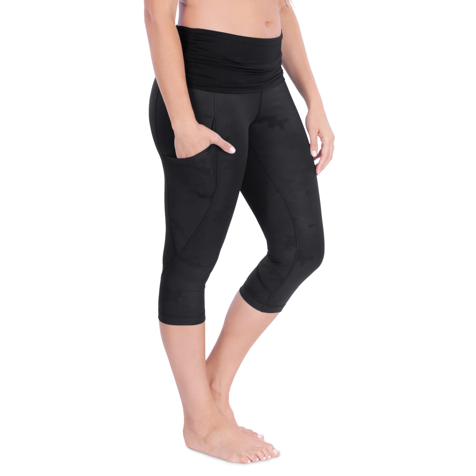 Belly Bandit Power Capri Leggings para mujer, para embarazo, para embarazo, uso activo, apoyo elástico, maternidad Capri Black-camo (L) X-Large