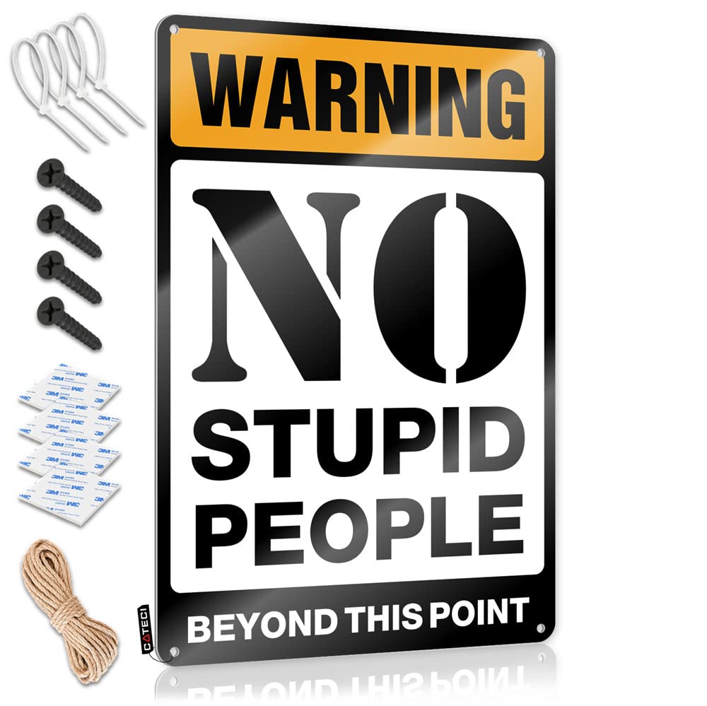 IBWNBBUSN Bar Sign Home Decor Warning No Stupid People Beyond This Point Sign Coffee Sign Decor Home Wall Decor Funny Metal Sign(30X40CM)