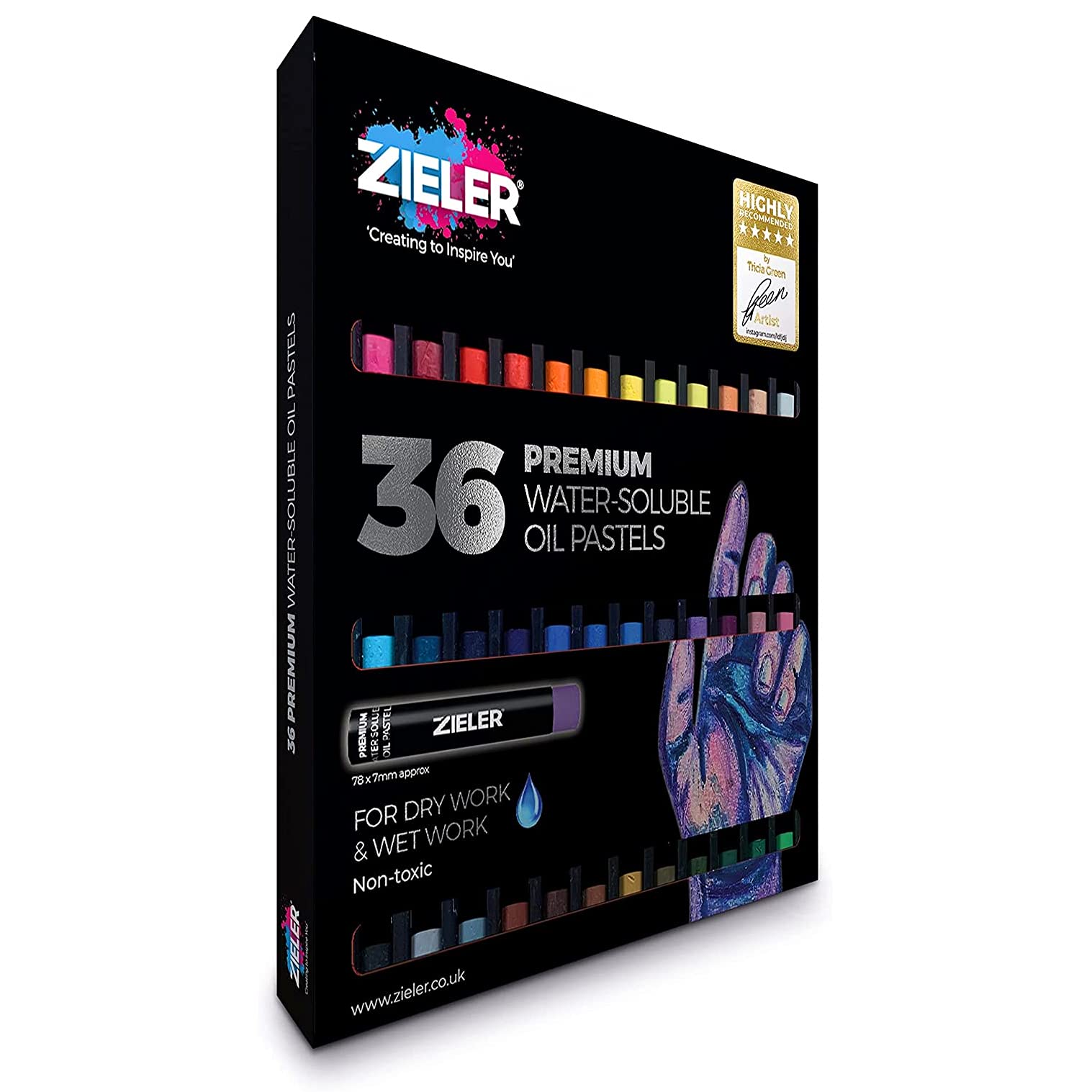 Zieler 36 Premium Water-Soluble Oil Pastels Use Wet or Dry | Blendable, Vibrant Colours | Non-Toxic
