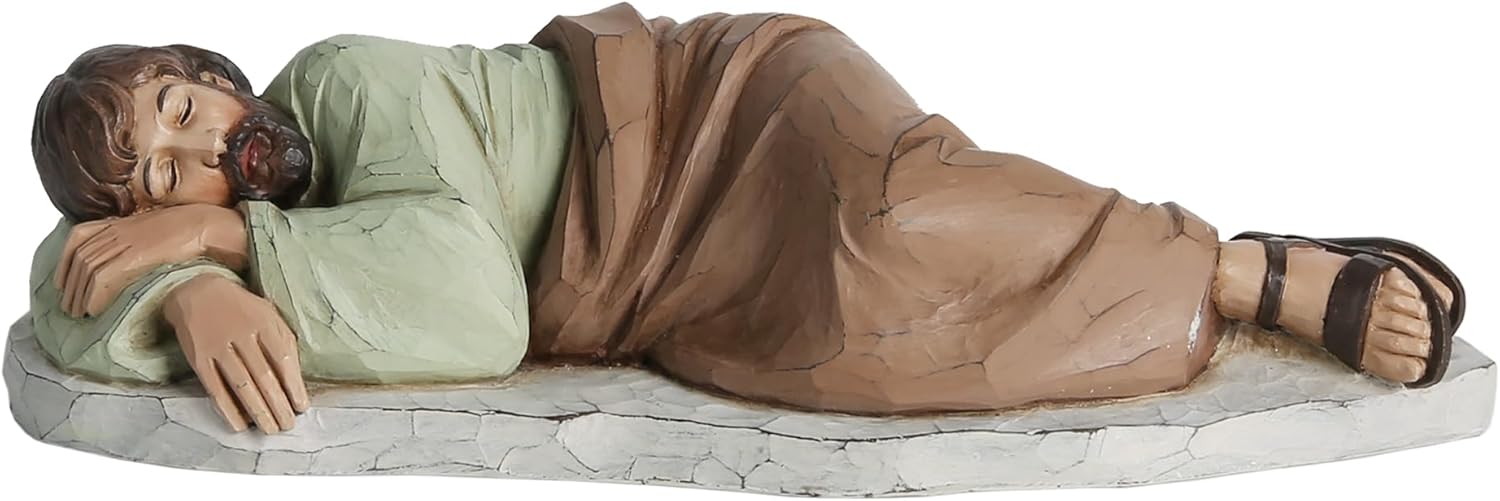 Sleeping St. Joseph Statue 8inch Saint Joseph Sculpture Religious Gift for Catholic Modern Home Decor (Brown)