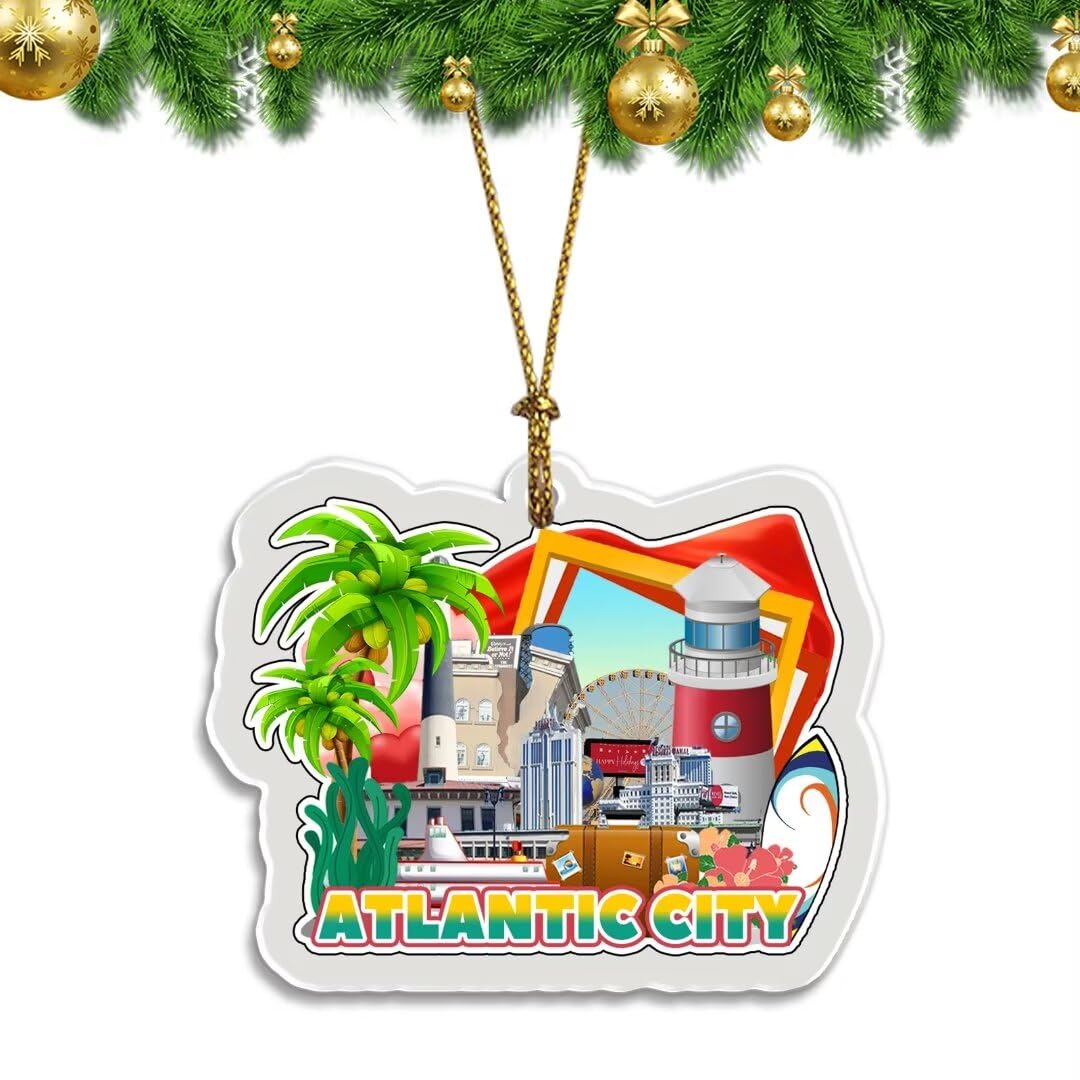 Atlantic City New Jersey USA Christmas Ornament Transparent Acrylic Double Sided Tree Decoration Pendant Travel Souvenir Tourist Collection
