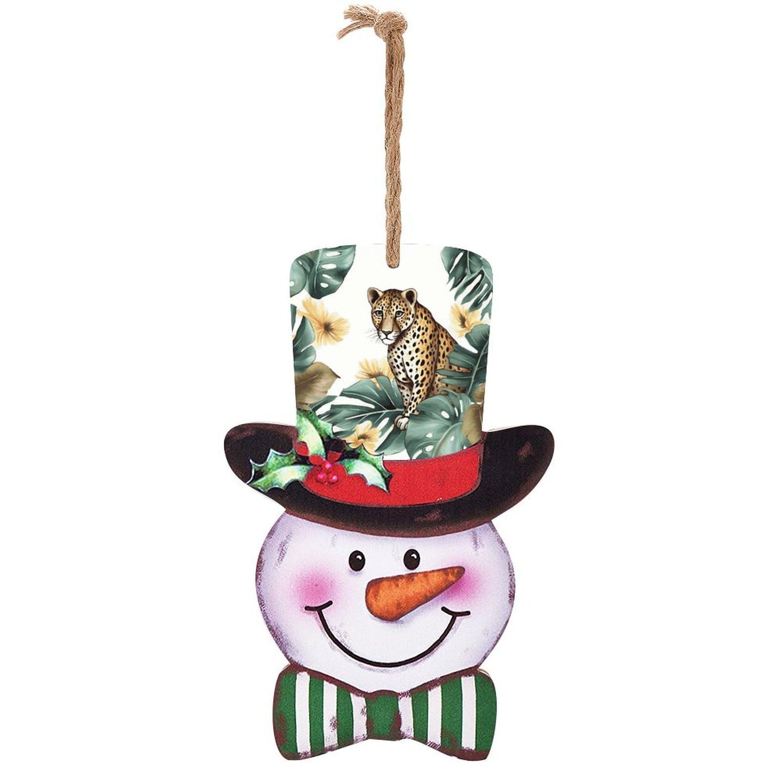 Leopard And Palm Leaves Snowman Decor Christmas Snowmans Hanging Decors Wooden Exquisite Holiday Decoration Sign for Home Window Wall Farmhouse Indoor Outdoo