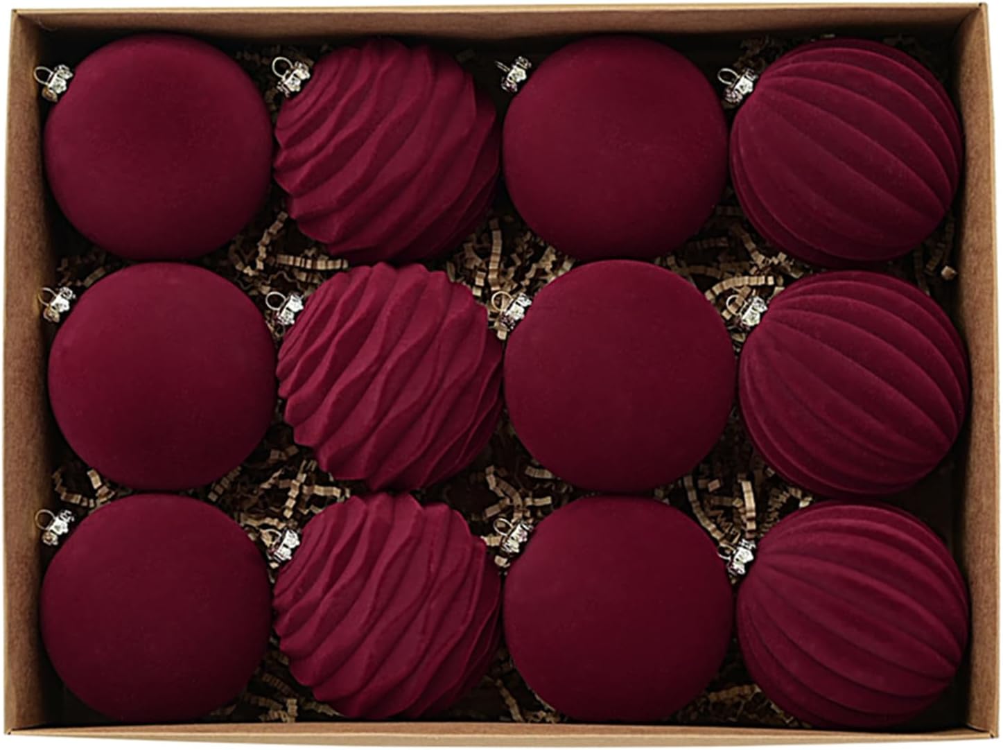 Maritown Velvet Christmas Ornaments 12 Pcs 3.1 Inches Large Shatterproof Baubles Xmas Balls for Christmas Tree Decor (Red)