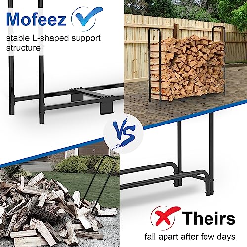 MOFEEZ 4ft Firewood Rack Outdoor, Heavy Duty Steel Logs Holder for Wood Storage, Holds Up to 800lbs, Black Powder-Coated Finish for Weather-resistant, Anti-rust